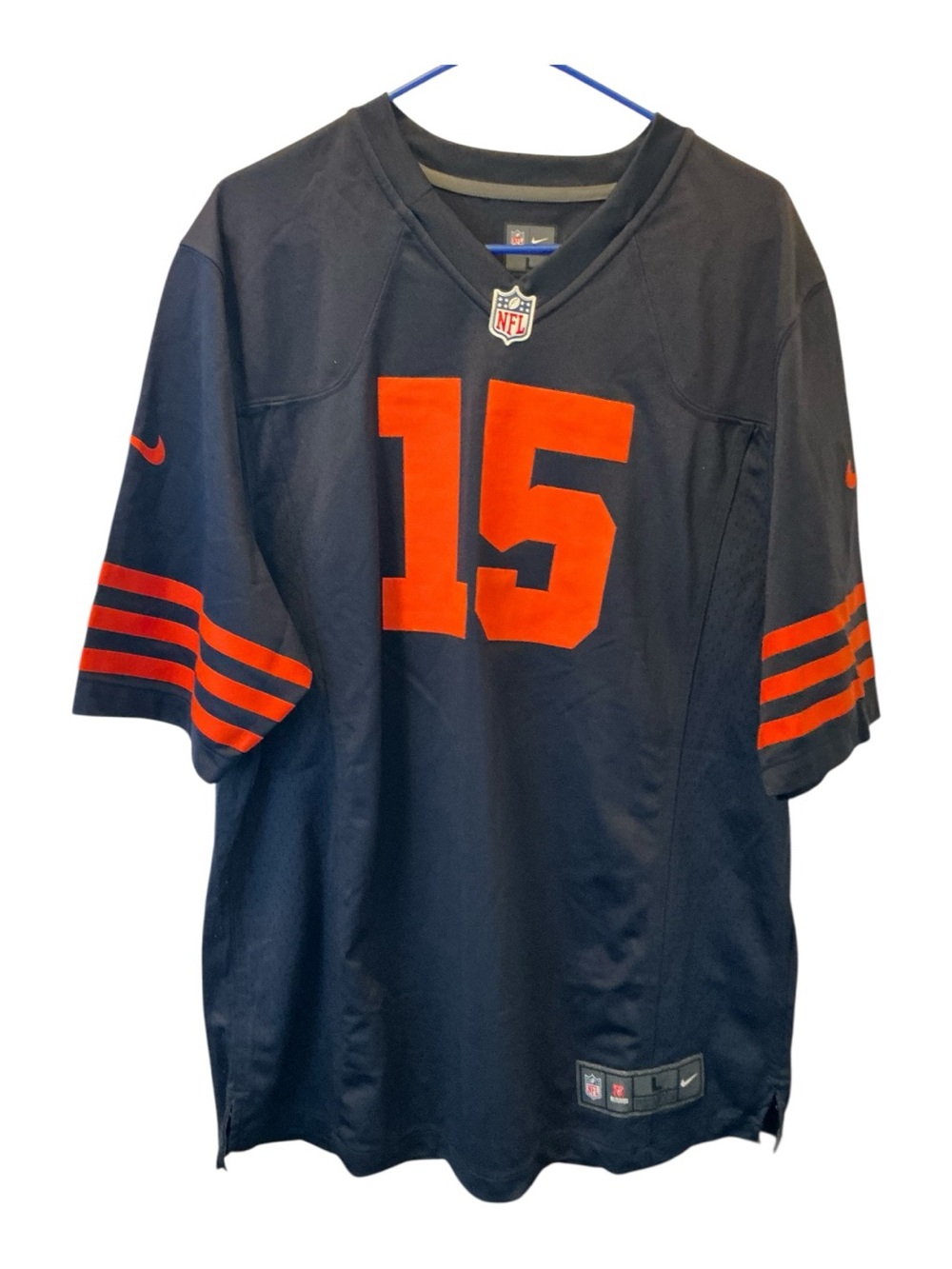 Nike Men's Black Football Jersey with Orange Accents and Number 15